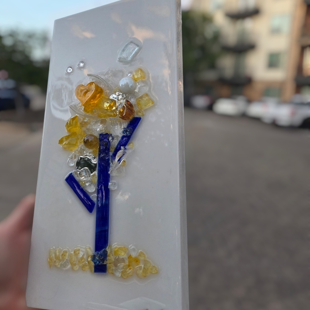Glass & Resin Abstract Tree (Cobalt Blue & Yellow) w Mirror